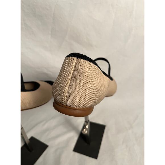 VIVAIA Square-Toe Flats Size 39 Beige Black Knit Mary Jane Eco Friendly Shoes - Picture 4 of 6
